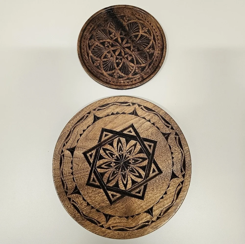 Vintage Signed Hand Carved Wooden-Resin Decor Set